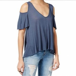 Free People Bittersweet Cold Shoulder Top XS Blue